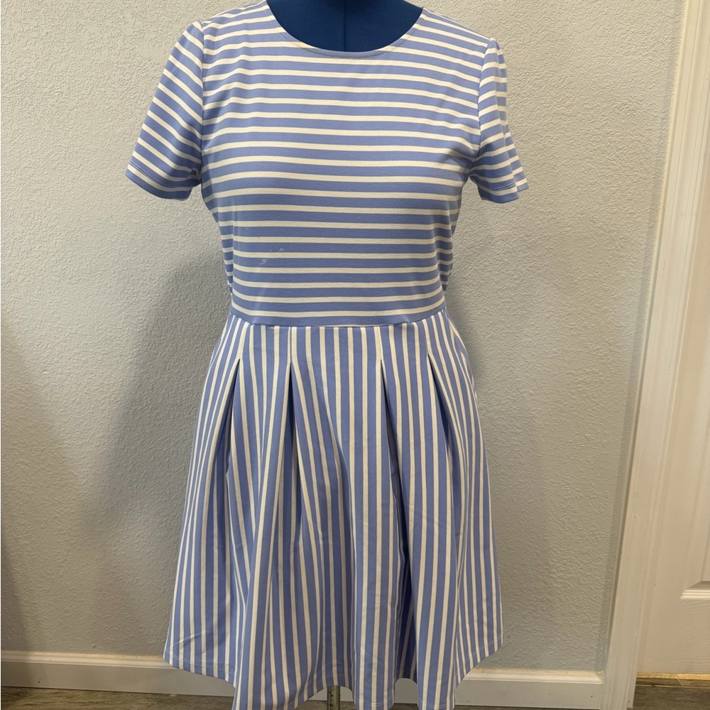 Draper James Blue & White Striped Fit-and-Flare Mini Dress
